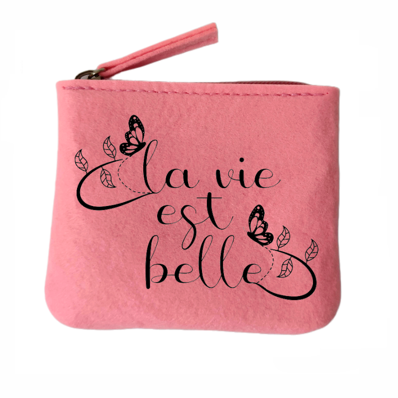 Porte monnaie la vie est belle en feutrine en feutrine
