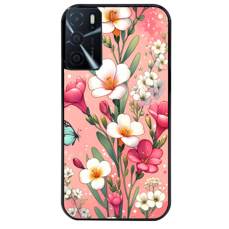 Coque noire taperso pour OPPO A16 et A16S avec motif fleur rose protection antichoc personnalisée