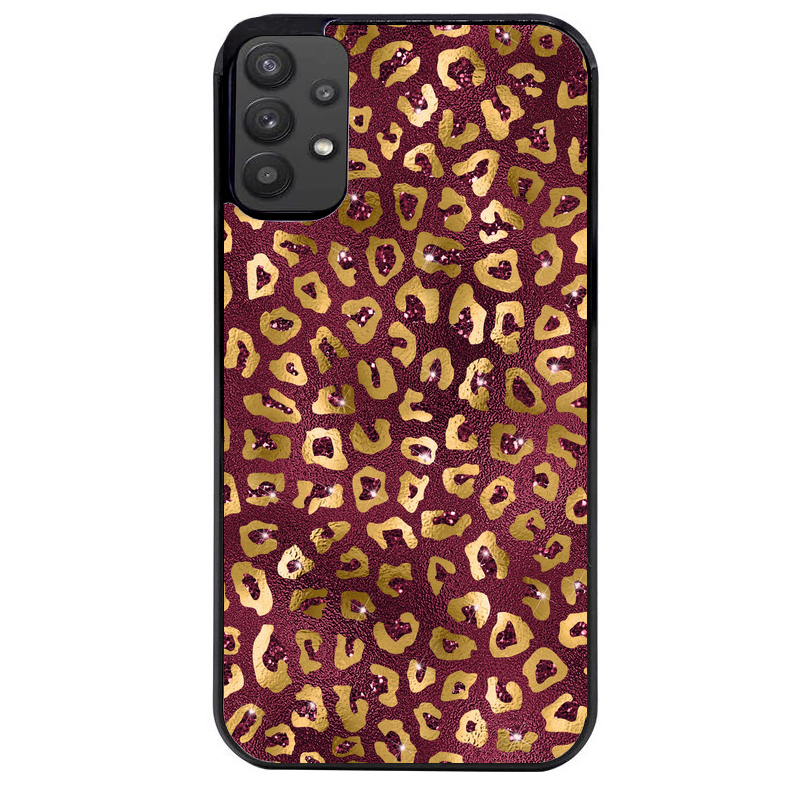 Coque noire taperso pour galaxy A22 A32 A52 A52S 4G 5G  avec motif leopard grenat protection antichoc personnalisée