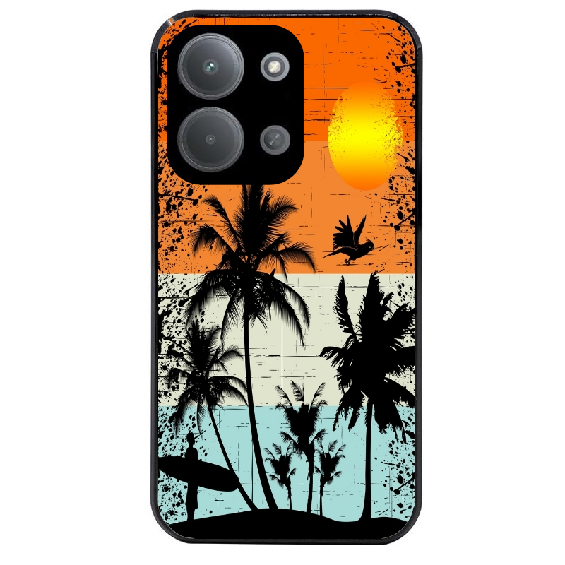 Coque noire taperso pour POCO C85 avec motif hawai sun protection antichoc personnalisée