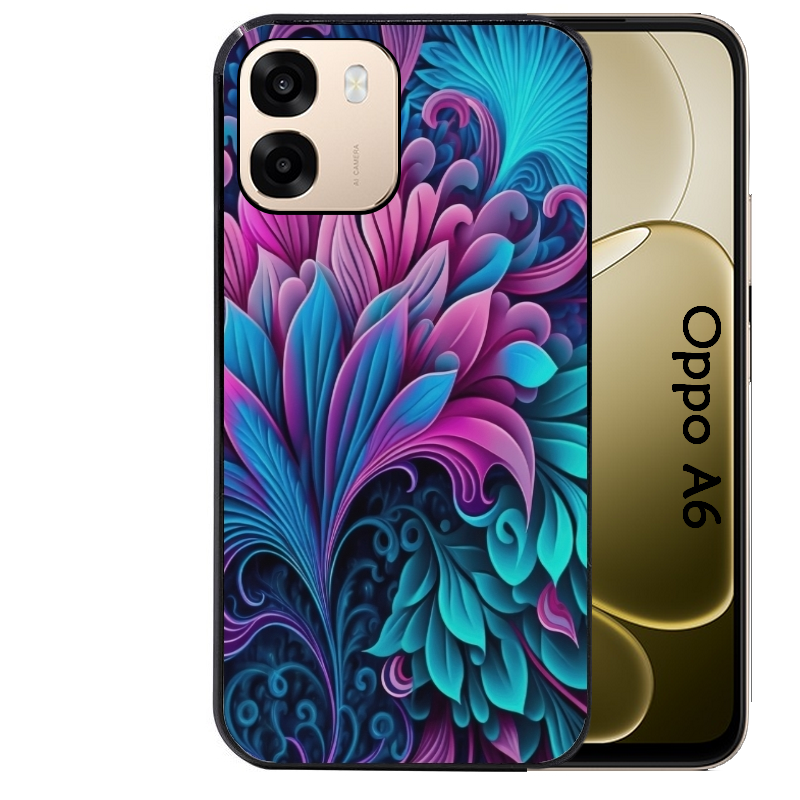 Coque noire taperso pour OPPO A6 A6X 4G et 5G avec motif tropical violet et des fleurs protection antichoc personnalisée