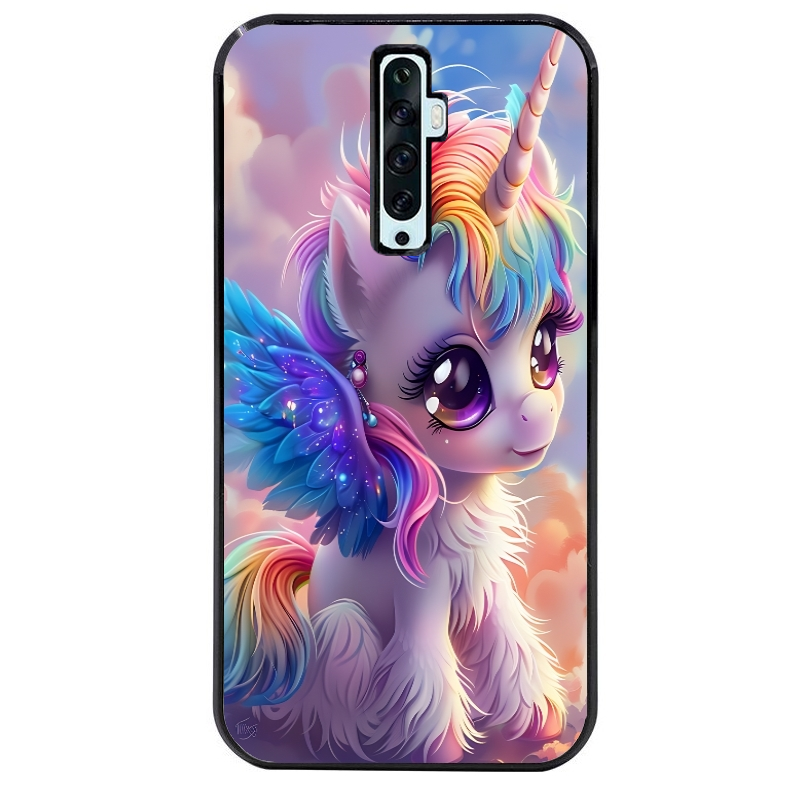 Coque noire taperso pour OPPO Reno 2 et 2Z avec motif licorne style anime protection antichoc personnalisée
