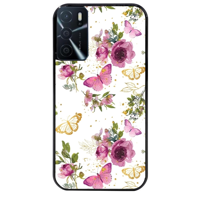 Coque noire taperso pour OPPO A16 et A16S avec motif fleur et papillon protection antichoc personnalisée