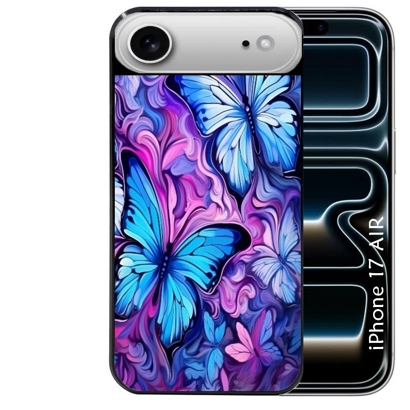 Coque noire taperso pour Iphone 17 17E AIR MAX PRO avec motif papillon violet uv protection antichoc personnalisée