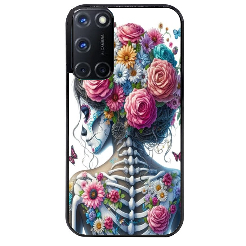 Coque noire taperso pour OPPO Reno 8 LITE avec motif tete de mort calavera papillon protection antichoc personnalisée