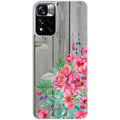Coque taperso pour Redmi Note 11 4G PRO 5G 11S avec motif bois gris et fleur rose protection antichoc personnalisée