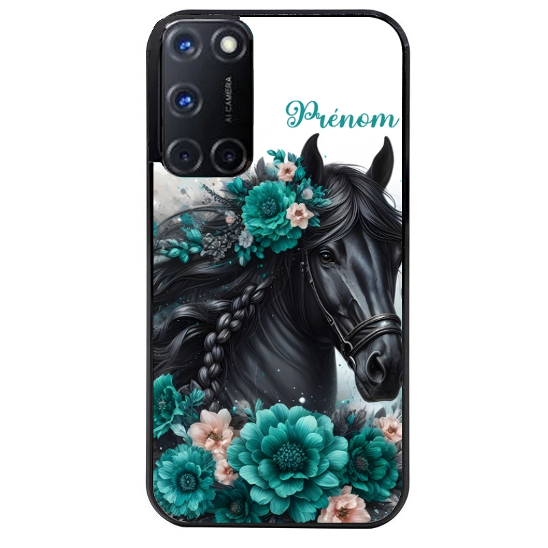Coque noire taperso pour OPPO Reno 8 LITE avec motif cheval et fleurs personnalisee protection antichoc personnalisée