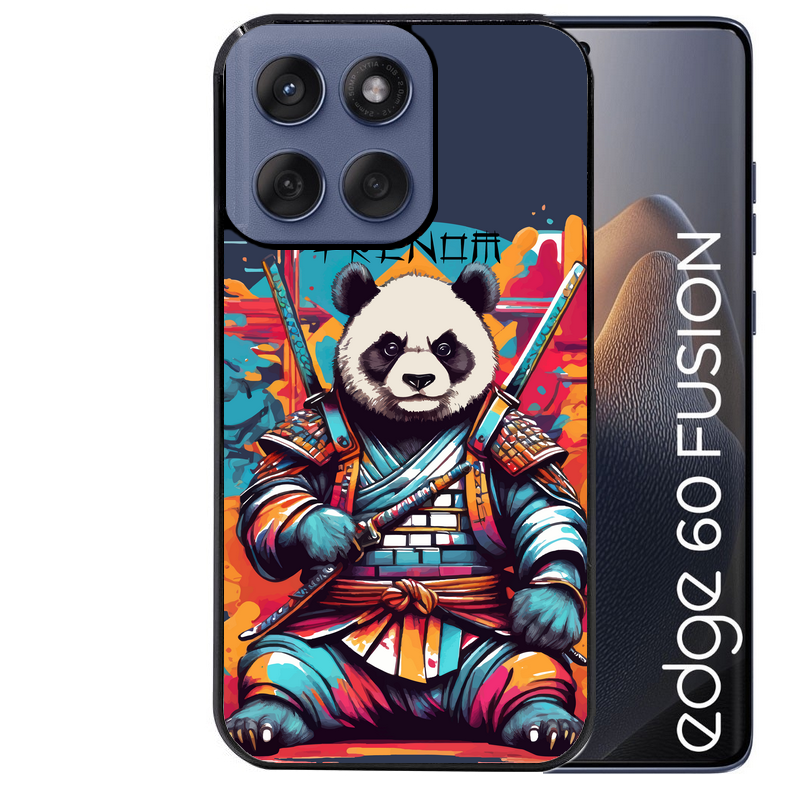 Coque noire taperso pour Moto Edge 60 et Neo Fusion Pro avec motif panda katana personnalisee protection antichoc personnalisée