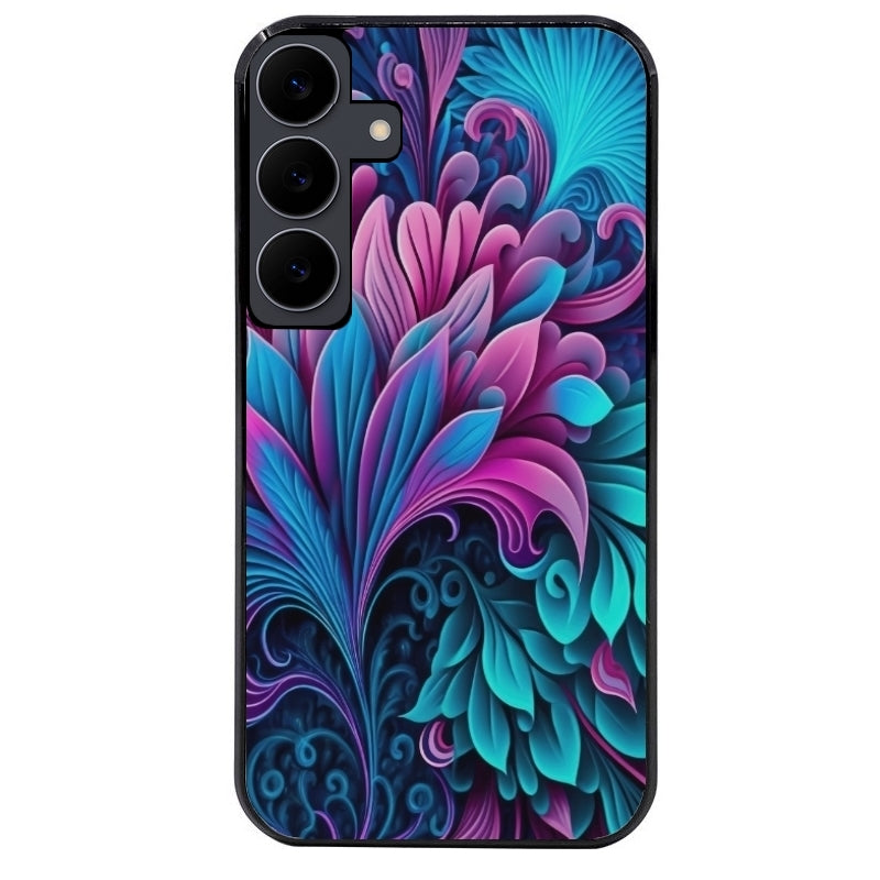 Coque noire taperso pour galaxy A06 A16 A26 A36 A56 avec motif tropical violet et des fleurs protection antichoc personnalisée