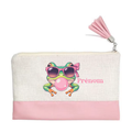 Pochette personnalisée motif grenouille bubble en toile et simili cuir personnalisée