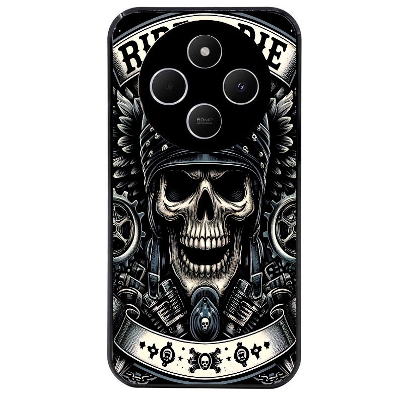 Coque noire taperso pour POCO C75 avec motif mort motard protection antichoc personnalisée