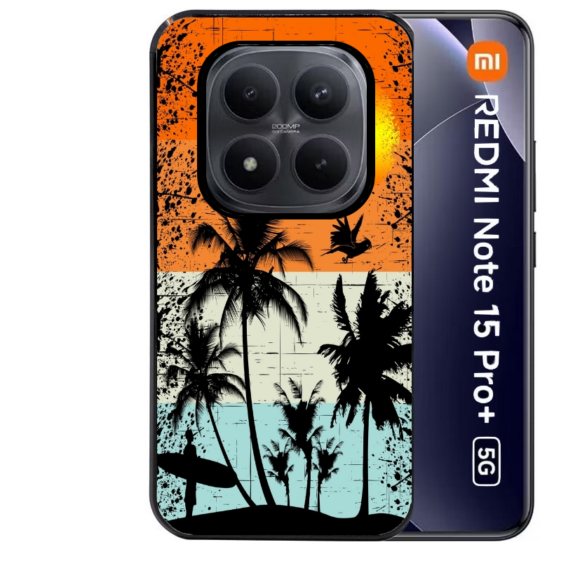 Coque noire taperso pour Redmi Note 15 et PRO PLUS 4G 5G avec motif hawai sun protection antichoc personnalisée