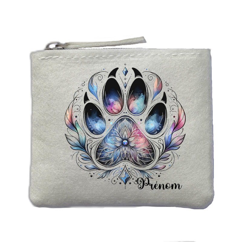 Porte monnaie personnalisé patte plumes ivoire en feutrine en feutrine ivoire