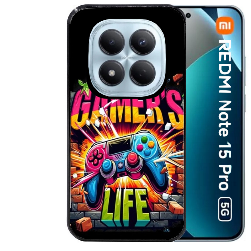 Coque noire taperso pour Redmi Note 15 et PRO PLUS 4G 5G avec motif gamer life protection antichoc personnalisée