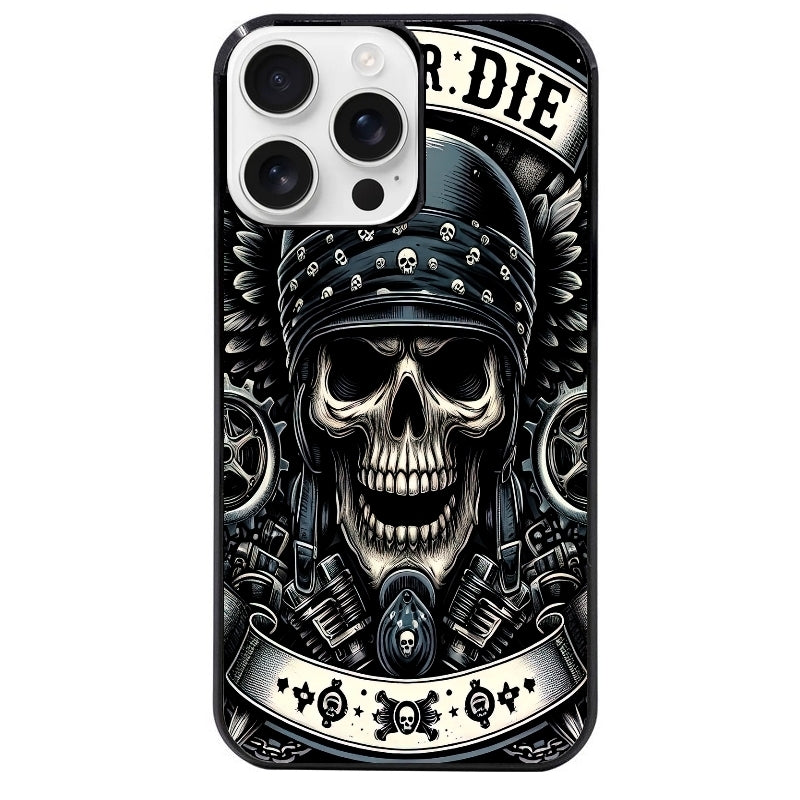 Coque noire taperso pour Iphone 16 16E PLUS MAX PRO avec motif mort motard protection antichoc personnalisée