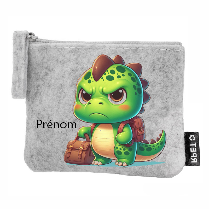Porte monnaie personnalisé dino raleur en feutrine en feutrine