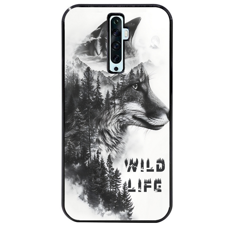 Coque noire taperso pour OPPO Reno 2 et 2Z avec motif renard fox wild protection antichoc personnalisée