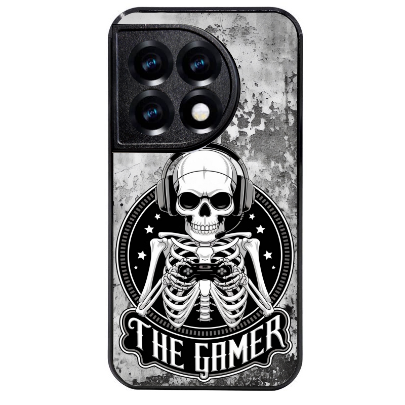 Coque noire taperso pour OnePlus 11 et 12 avec motif tete de mort gamer beton protection antichoc personnalisée