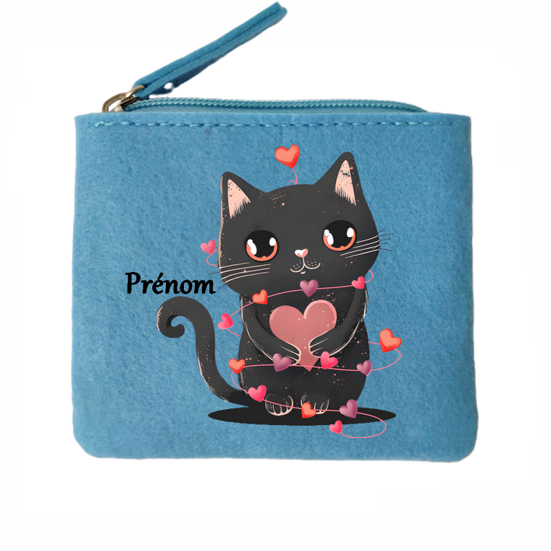 Porte monnaie personnalisé chat coeur en feutrine en feutrine