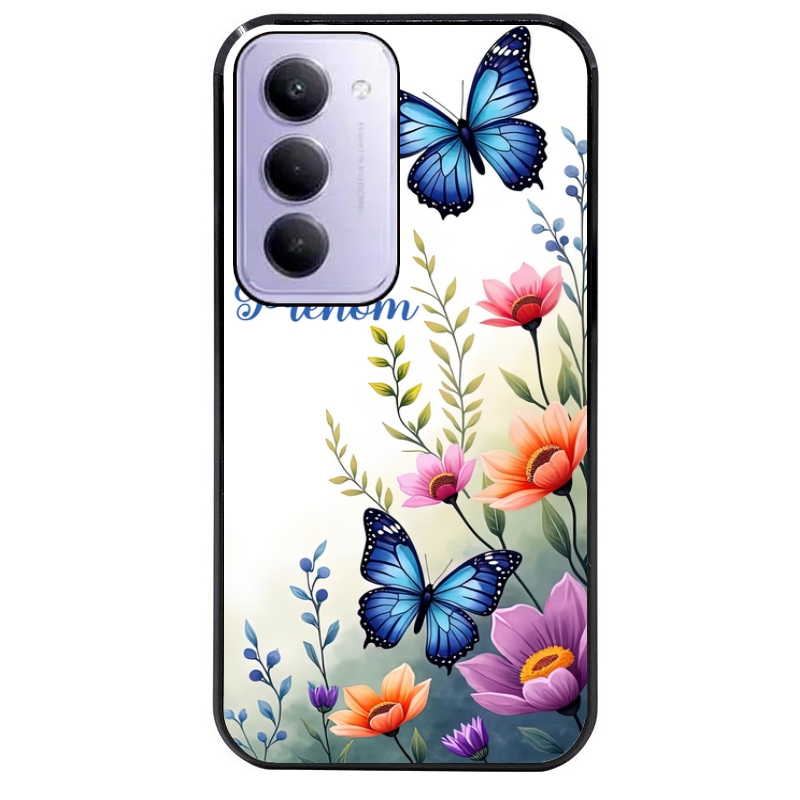 Coque noire taperso pour Redmi 15 4G et 5G avec motif papillon prenom personnalisee protection antichoc personnalisée
