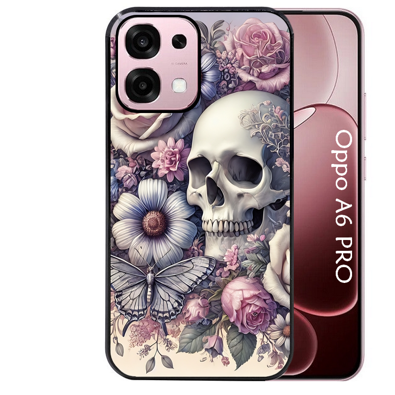 Coque noire taperso pour OPPO A6 PRO 4G et 5G avec motif tete de mort pastel protection antichoc personnalisée