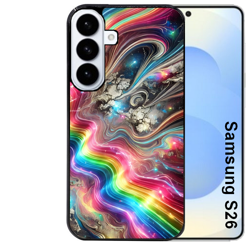Coque noire taperso pour galaxy S26 et PLUS ULTRA FE avec motif marbre arc en ciel protection antichoc personnalisée