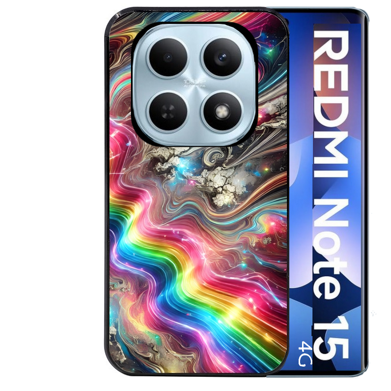 Coque noire taperso pour Redmi Note 15 et PRO PLUS 4G 5G avec motif marbre arc en ciel protection antichoc personnalisée