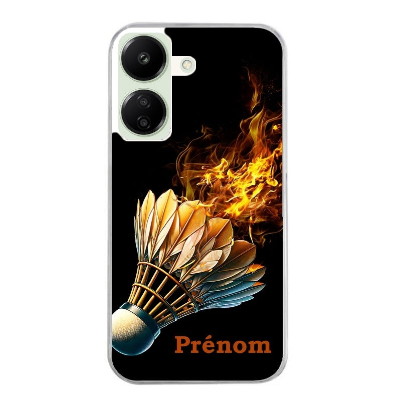 Coque taperso pour POCO C65 4G avec motif badminton flamme personnalise protection antichoc personnalisée