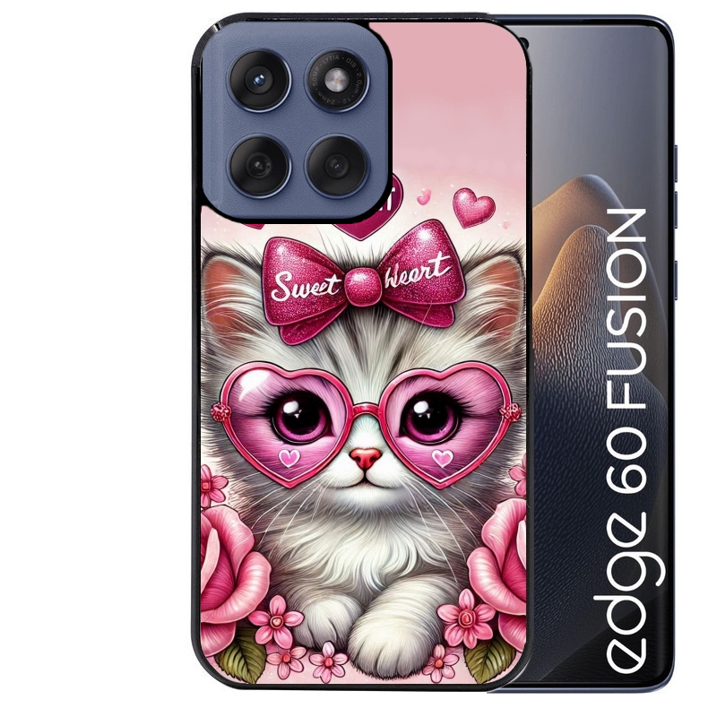 Coque noire taperso pour Moto Edge 60 et Neo Fusion Pro avec motif chat lunettes protection antichoc personnalisée