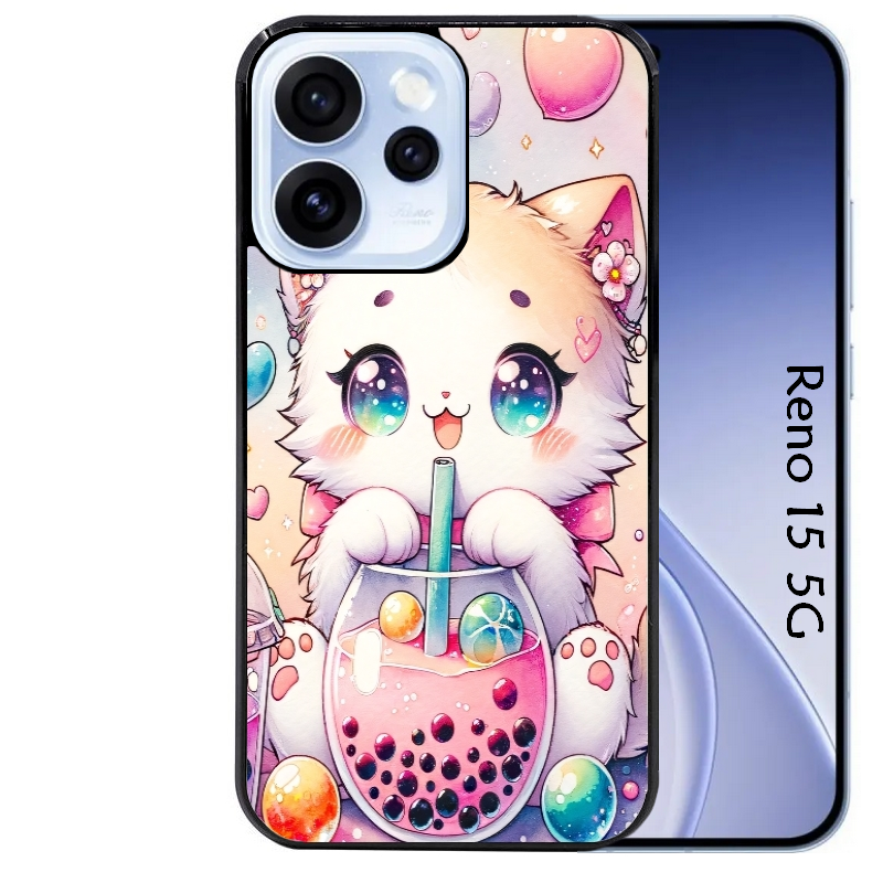 Coque noire taperso pour OPPO Reno 15 et F FS 5G avec motif chat bubble style manga protection antichoc personnalisée