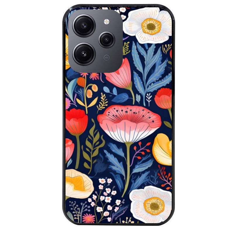 Coque noire taperso pour Redmi 12 4G et 5G avec motif fleur coquelicot protection antichoc personnalisée