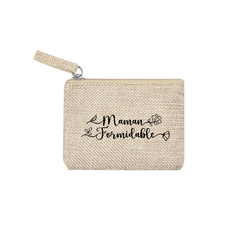 Pochette personnalisée motif maman formidable en toile et simili cuir personnalisée