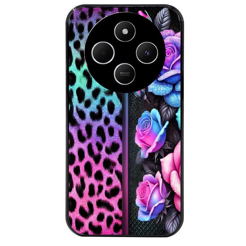 Coque noire taperso pour POCO C75 avec motif leopard et fleur protection antichoc personnalisée