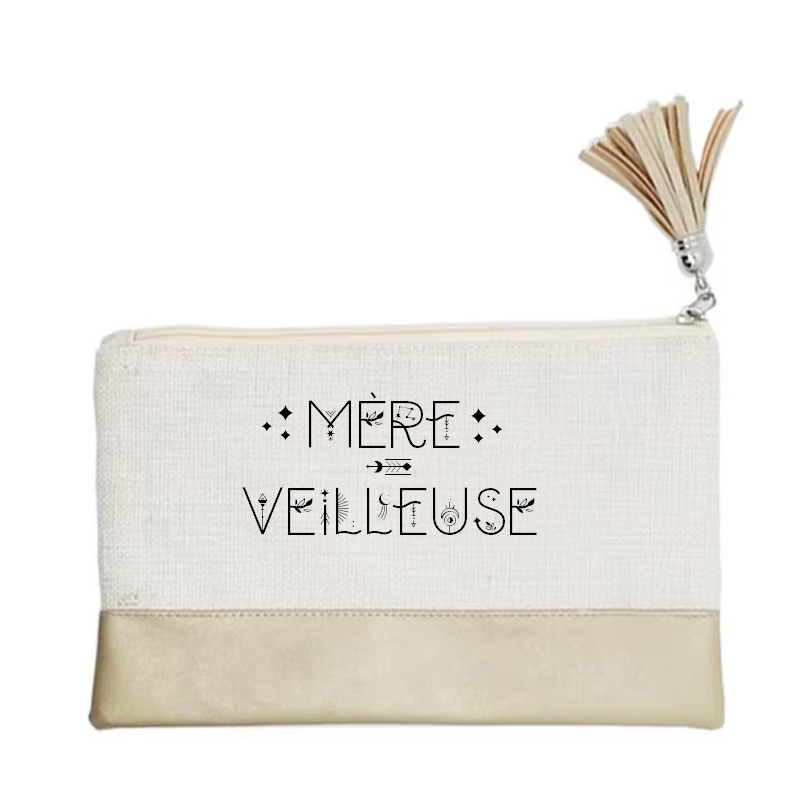 Pochette motif maman merveilleuse en toile et simili cuir
