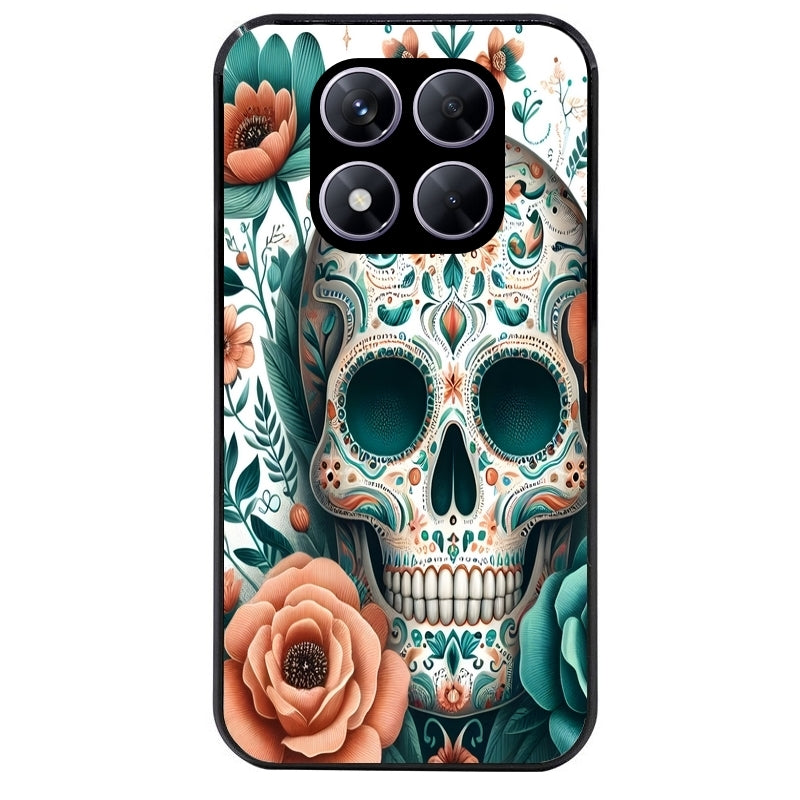 Coque noire taperso pour Redmi Note 14 et PRO PLUS 4G 5G avec motif mort mexicaine turquoise protection antichoc personnalisée