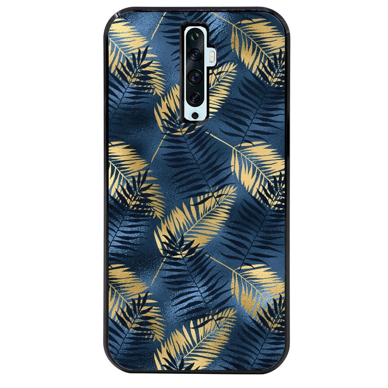 Coque noire taperso pour OPPO Reno 2 et 2Z avec motif palmier bleu protection antichoc personnalisée