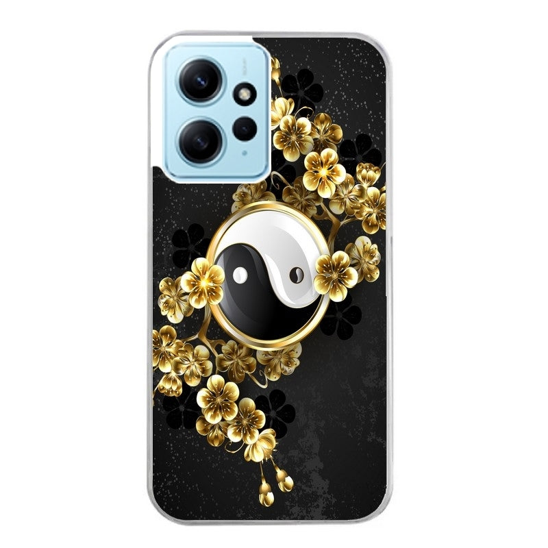 Coque taperso pour Redmi Note 12 4G 5G PRO 4G avec motif yin yang et fleur protection antichoc personnalisée