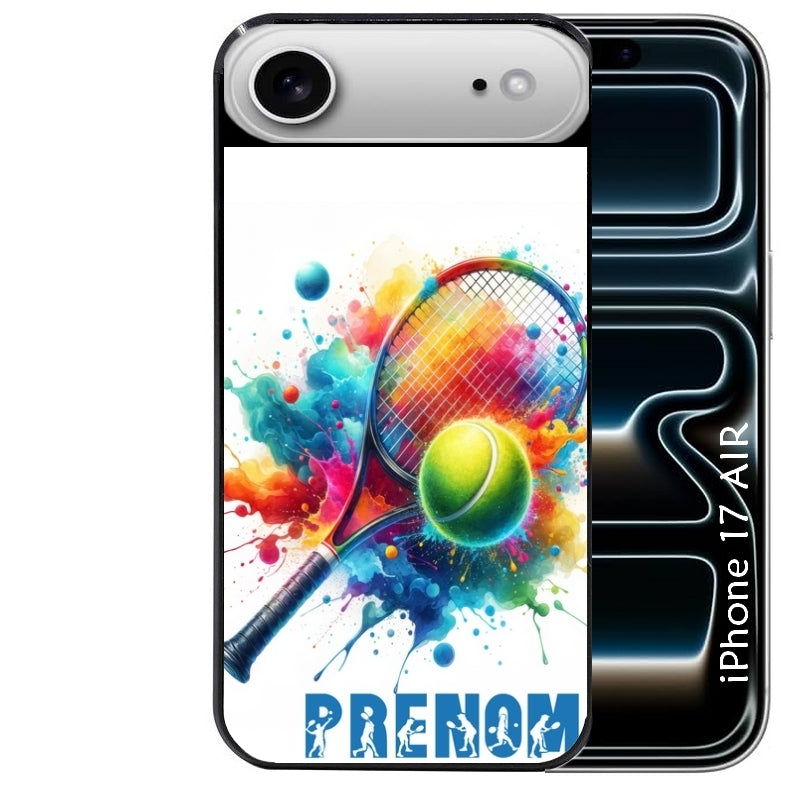 Coque noire taperso pour Iphone 17 17E AIR MAX PRO avec motif tennis raquette personnalisee protection antichoc personnalisée