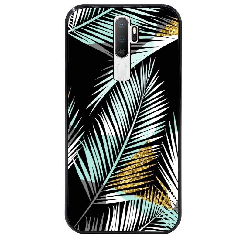Coque noire taperso pour OPPO A5 A9 2020 avec motif palmier noir protection antichoc personnalisée