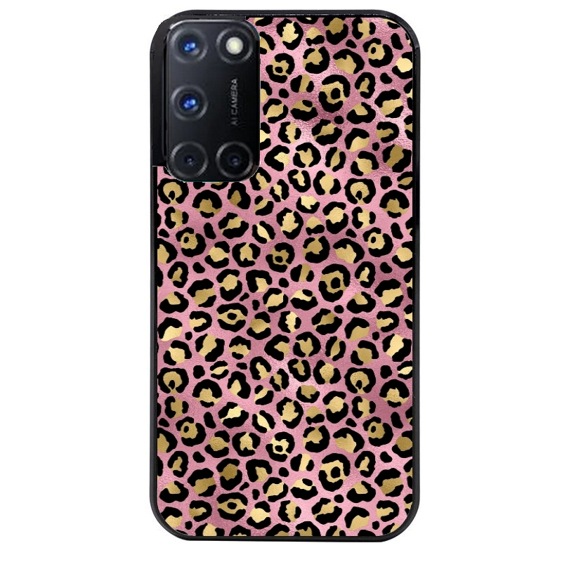 Coque noire taperso pour OPPO Reno 8 LITE avec motif leopard rose protection antichoc personnalisée