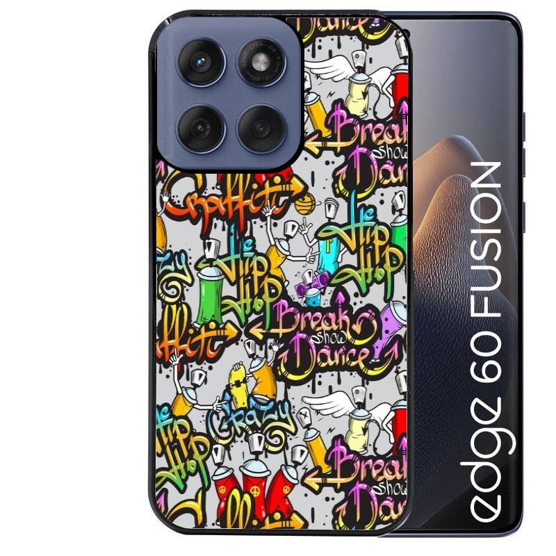 Coque noire taperso pour Moto Edge 60 et Neo Fusion Pro avec motif tag et graffiti protection antichoc personnalisée