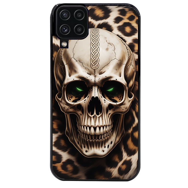 Coque noire taperso pour galaxy A22 A32 A52 A52S 4G 5G  avec motif tete de mort leopard protection antichoc personnalisée