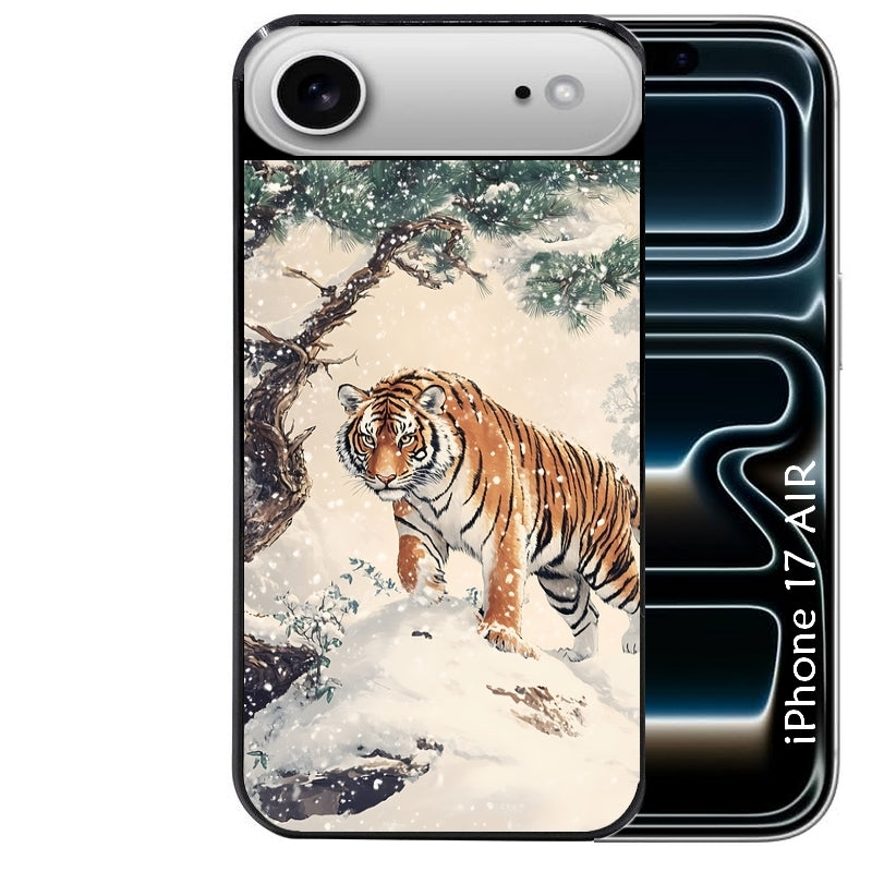 Coque noire taperso pour Iphone 17 17E AIR MAX PRO avec motif tigre bonzai protection antichoc personnalisée