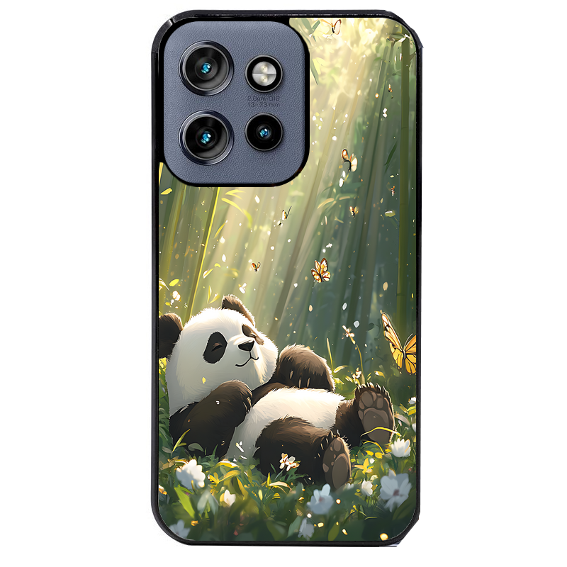 Coque noire taperso pour Moto Edge 60 et Neo Fusion Pro avec motif panda bambou protection antichoc personnalisée
