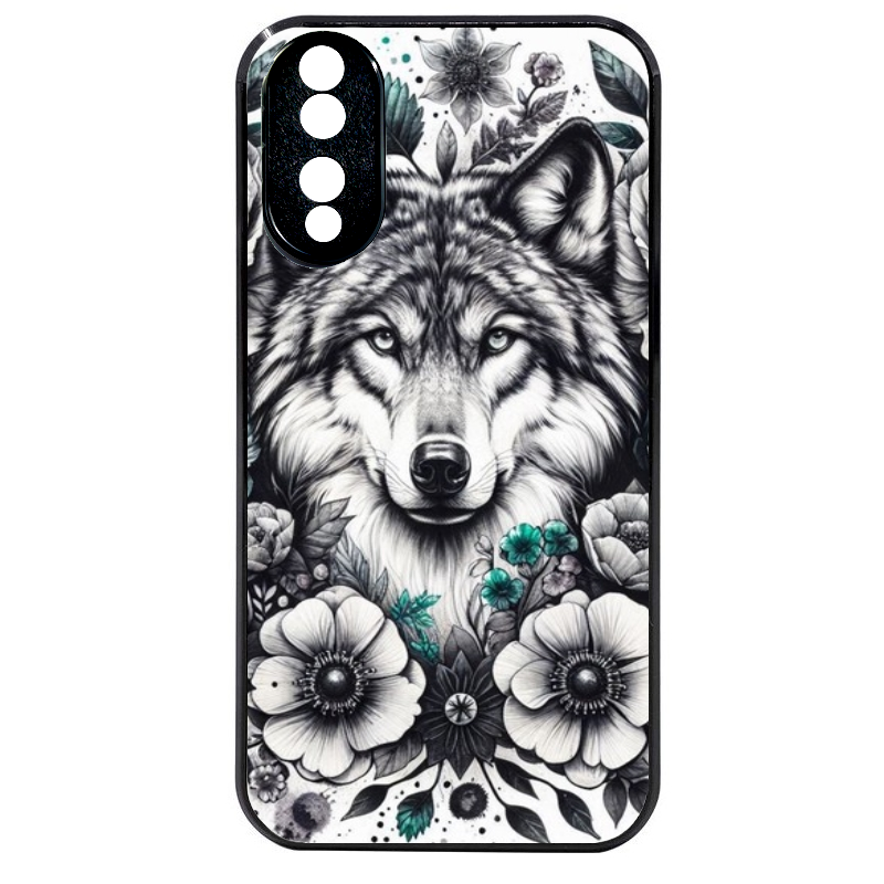 Coque noire taperso pour Honor 70 LITE 90 et LITE avec motif loup et fleur protection antichoc personnalisée