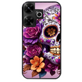 Coque noire taperso pour POCO M6 4G avec motif tete de mort calavera violette protection antichoc personnalisée