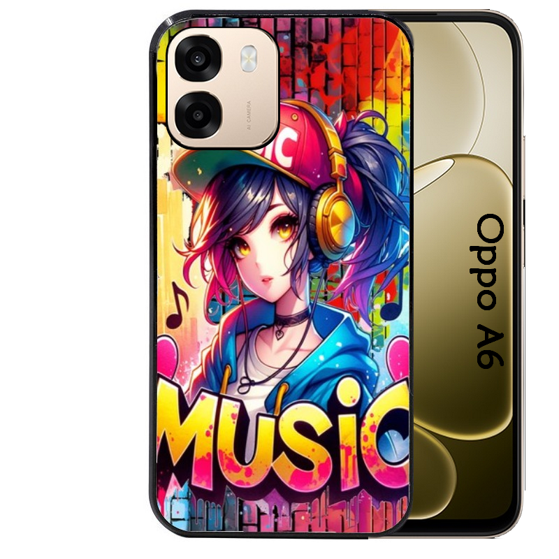 Coque noire taperso pour OPPO A6 A6X 4G et 5G avec motif anime manga et music protection antichoc personnalisée