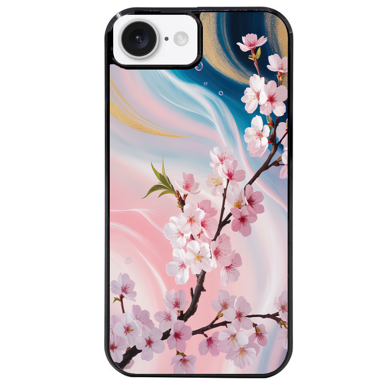Coque noire taperso pour Iphone 17 17E AIR MAX PRO avec motif marbre fleur cerisier protection antichoc personnalisée