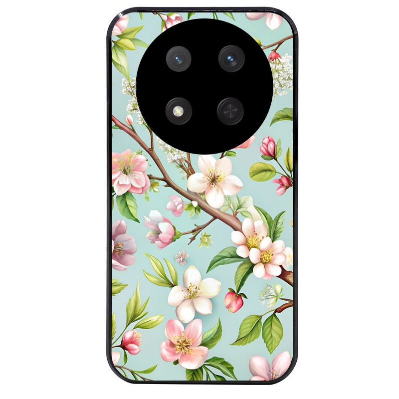 Coque noire taperso pour Magic 7 LITE et PRO avec motif fleur de printemps protection antichoc personnalisée