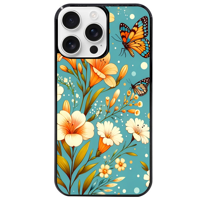 Coque noire taperso pour Iphone 16 16E PLUS MAX PRO avec motif fleur orange protection antichoc personnalisée